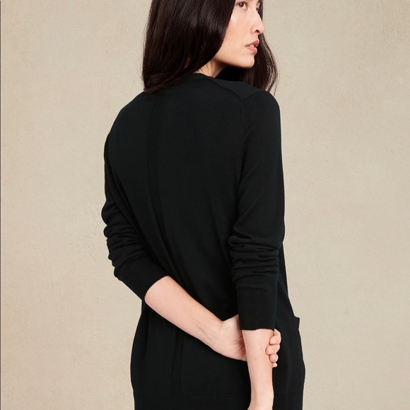 NWT BANANA REPUBLIC MERINO WOOL LONG CARDIGAN LARGE BLACK - Picture 3 of 7